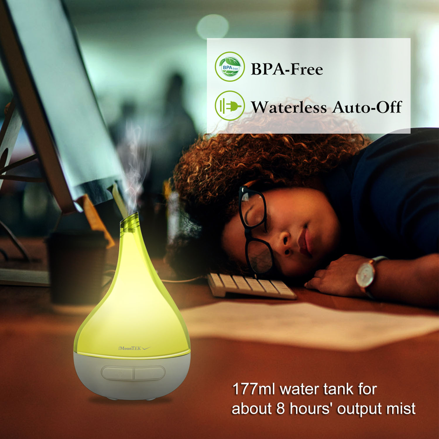 1Pc Drop Shaped Cool Mist Humidifier Ultrasonic Aroma Essential Oil Diffuser With LED Light For Office Home Room Vehicle Study Yoga Spa - Image 8