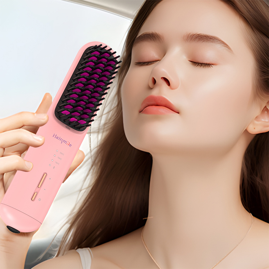 Cordless beard hair straightener brush